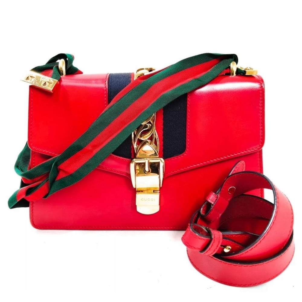 Auth Gucci Calfskin Sylvie Shoulder Bag - Picture 2 of 9